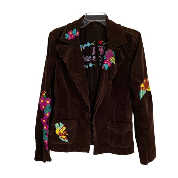 Johnny Was Womens Brown Embroidered Floral‎ Corduroy Jacket Long Sleeve Size M - Picture 1 of 11